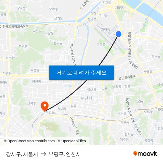 강서구, 서울시 to 부평구, 인천시 map