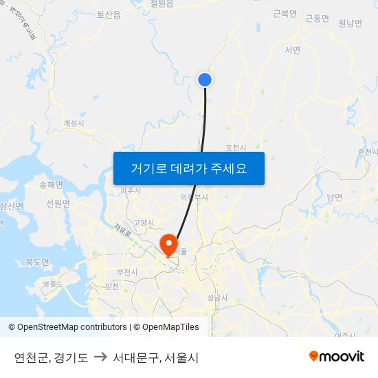 연천군, 경기도 to 서대문구, 서울시 map