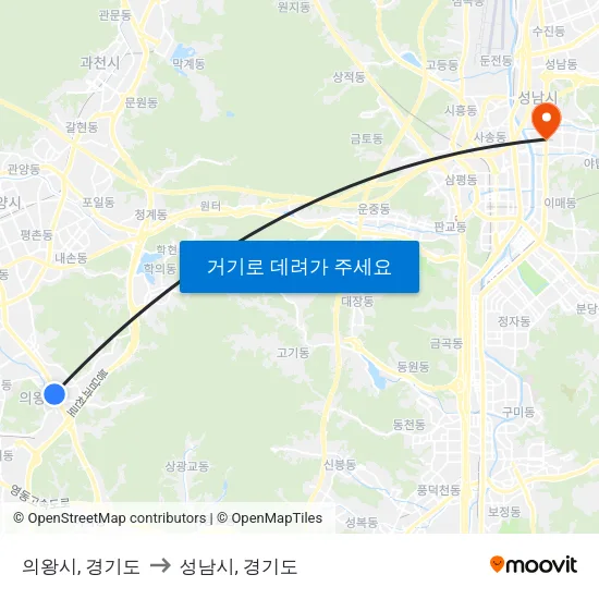 의왕시, 경기도 to 성남시, 경기도 map
