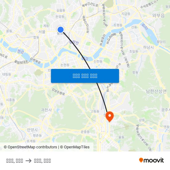 종로구, 서울시 to 성남시, 경기도 map