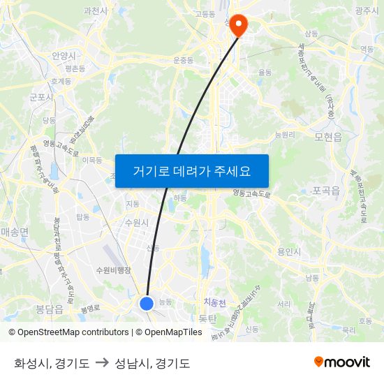 화성시, 경기도 to 성남시, 경기도 map