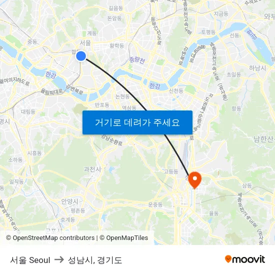 서울 Seoul to 성남시, 경기도 map