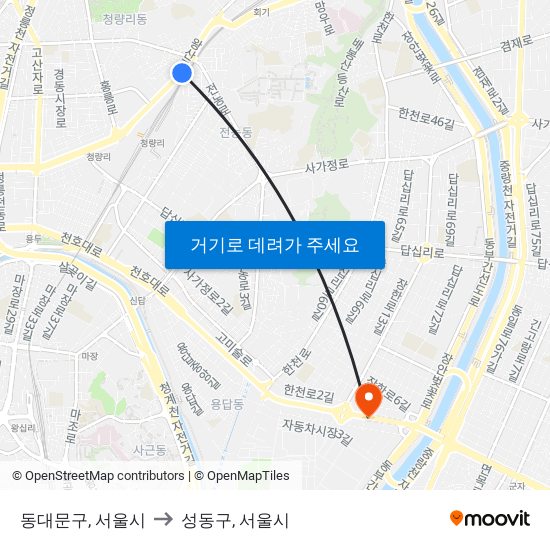 동대문구, 서울시 to 성동구, 서울시 map
