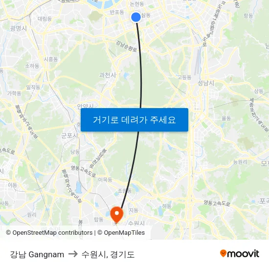 강남 Gangnam to 수원시, 경기도 map