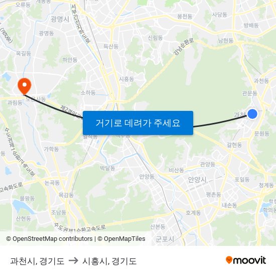 과천시, 경기도 to 시흥시, 경기도 map