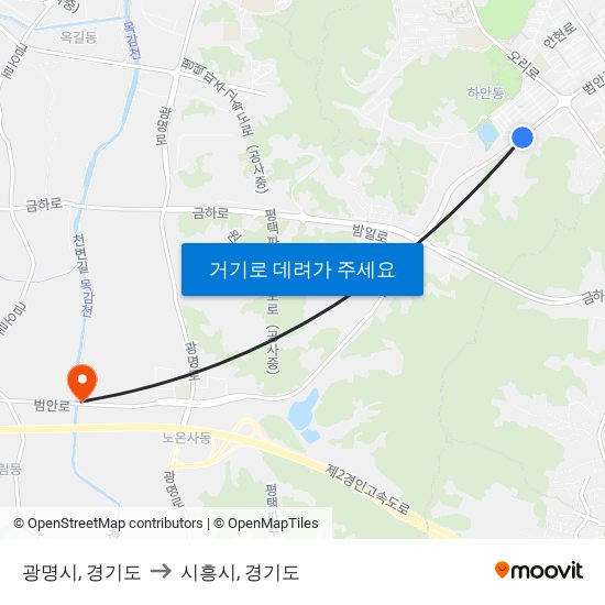 광명시, 경기도 to 시흥시, 경기도 map