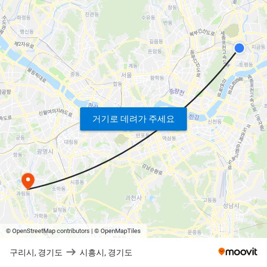 구리시, 경기도 to 시흥시, 경기도 map