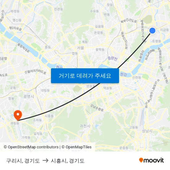 구리시, 경기도 to 시흥시, 경기도 map