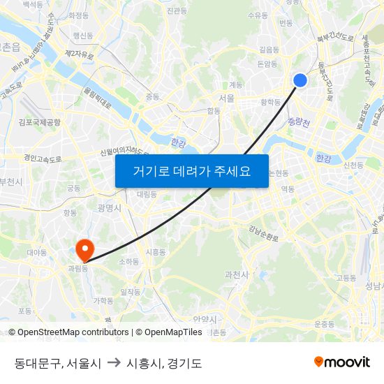 동대문구, 서울시 to 시흥시, 경기도 map