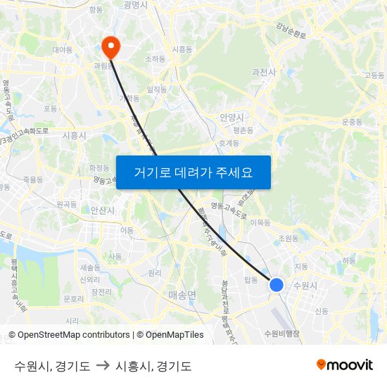 수원시, 경기도 to 시흥시, 경기도 map