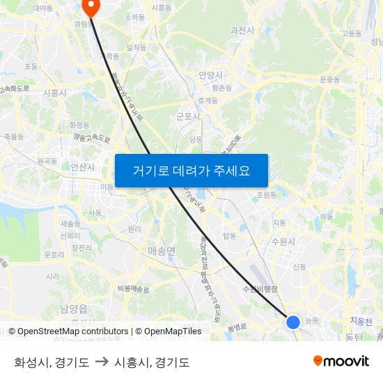 화성시, 경기도 to 시흥시, 경기도 map