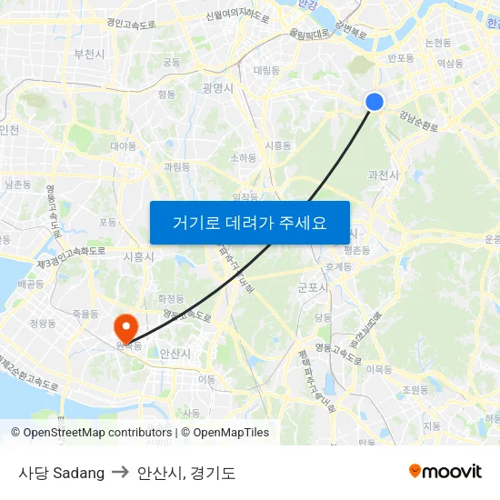 사당 Sadang to 안산시, 경기도 map