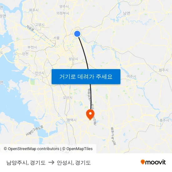 남양주시, 경기도 to 안성시, 경기도 map