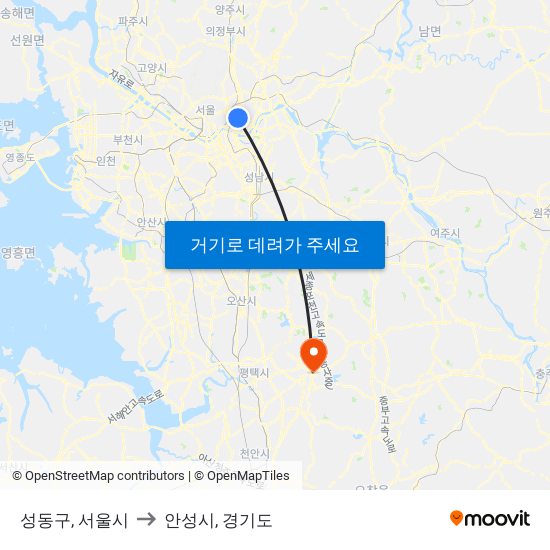 성동구, 서울시 to 안성시, 경기도 map