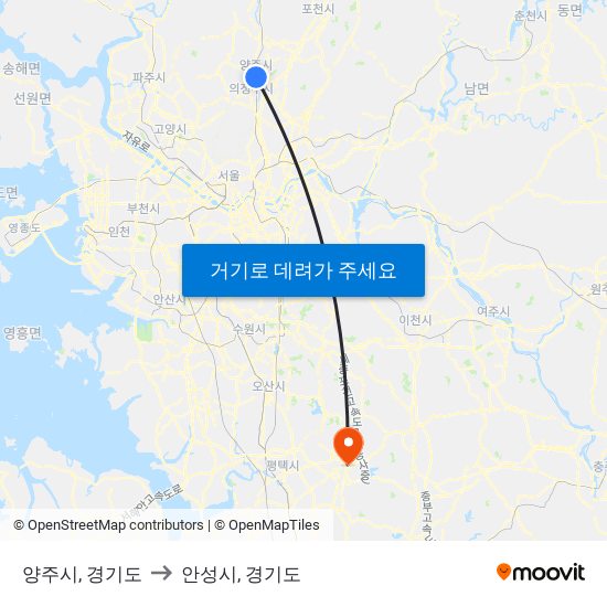 양주시, 경기도 to 안성시, 경기도 map