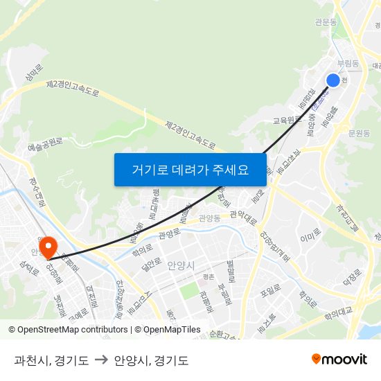 과천시, 경기도 to 안양시, 경기도 map