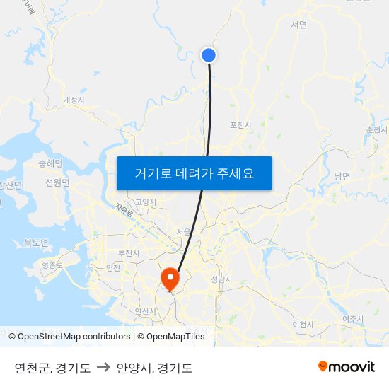 연천군, 경기도 to 안양시, 경기도 map