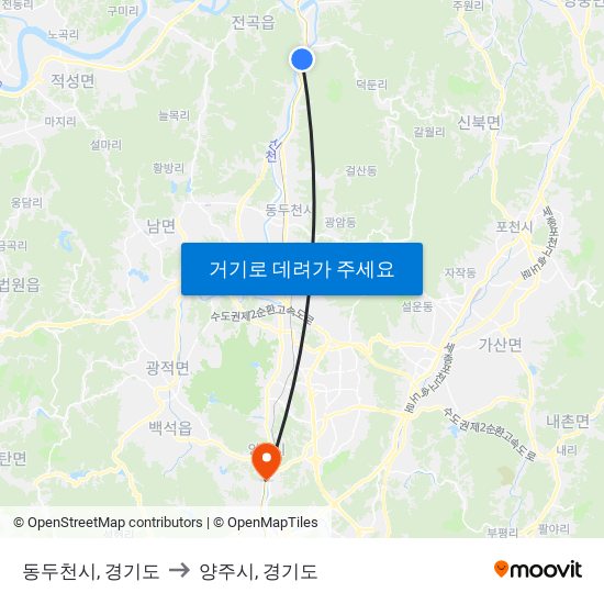 동두천시, 경기도 to 양주시, 경기도 map