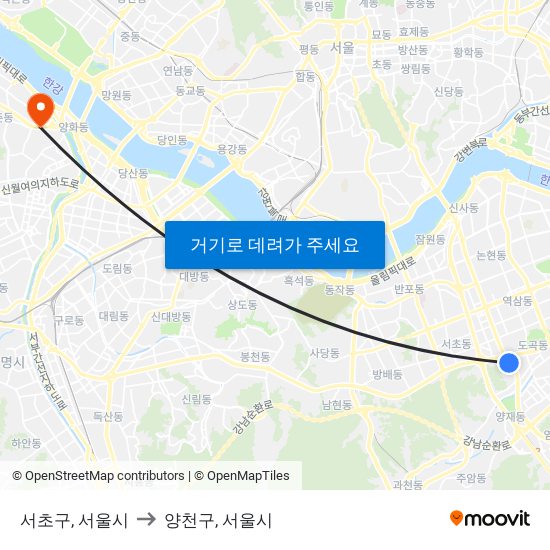 서초구, 서울시 to 양천구, 서울시 map