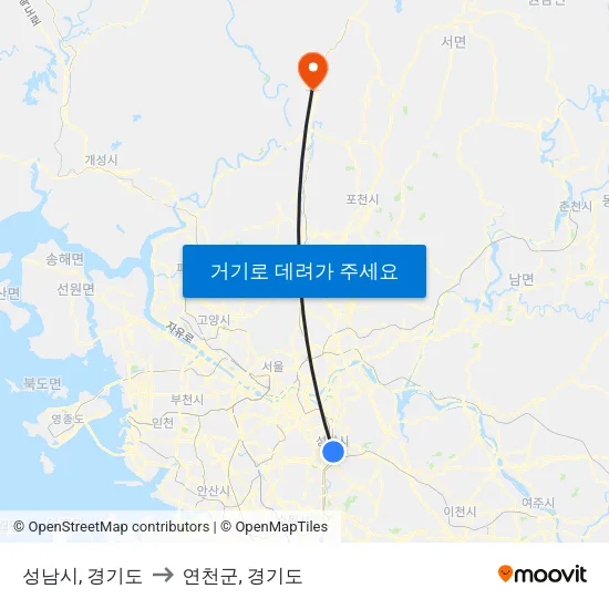 성남시, 경기도 to 연천군, 경기도 map