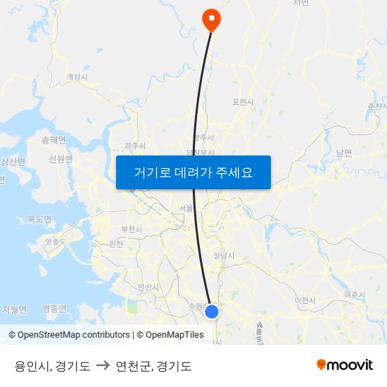 용인시, 경기도 to 연천군, 경기도 map