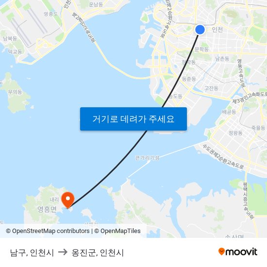 남구, 인천시 to 옹진군, 인천시 map