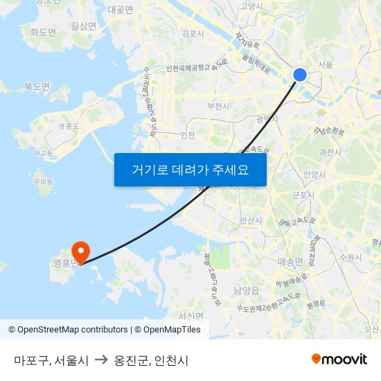 마포구, 서울시 to 옹진군, 인천시 map