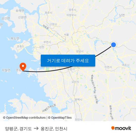 양평군, 경기도 to 옹진군, 인천시 map