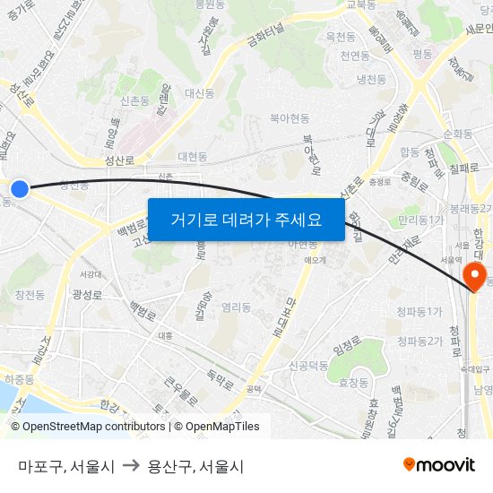 마포구, 서울시 to 용산구, 서울시 map