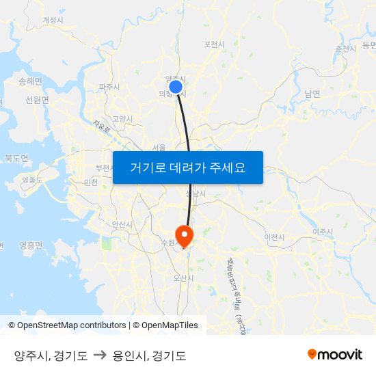 양주시, 경기도 to 용인시, 경기도 map