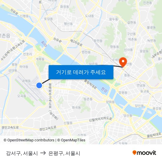 강서구, 서울시 to 은평구, 서울시 map