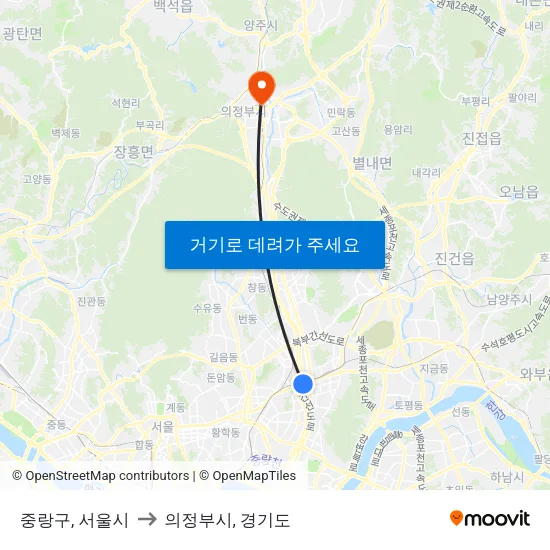 중랑구, 서울시 to 의정부시, 경기도 map