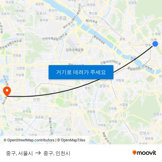 중구, 서울시 to 중구, 인천시 map