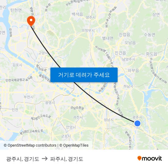 광주시, 경기도 to 파주시, 경기도 map