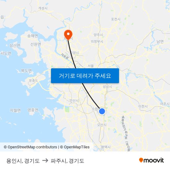 용인시, 경기도 to 파주시, 경기도 map