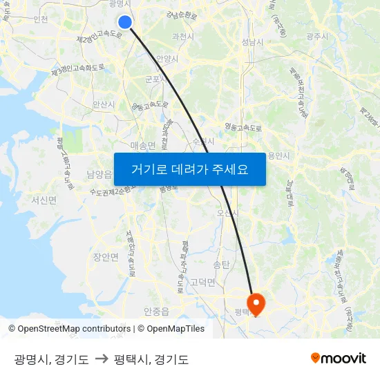 광명시, 경기도 to 평택시, 경기도 map