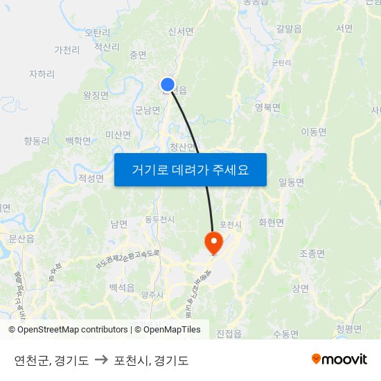 연천군, 경기도 to 포천시, 경기도 map