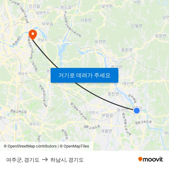 여주군, 경기도 to 하남시, 경기도 map