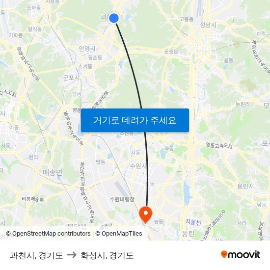 과천시, 경기도 to 화성시, 경기도 map