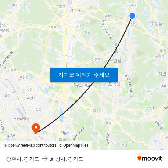 광주시, 경기도 to 화성시, 경기도 map