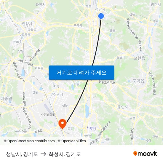 성남시, 경기도 to 화성시, 경기도 map