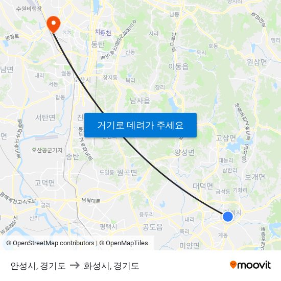 안성시, 경기도 to 화성시, 경기도 map