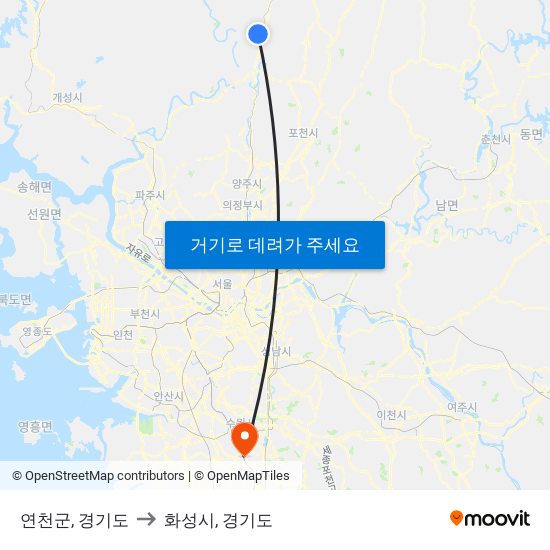 연천군, 경기도 to 화성시, 경기도 map