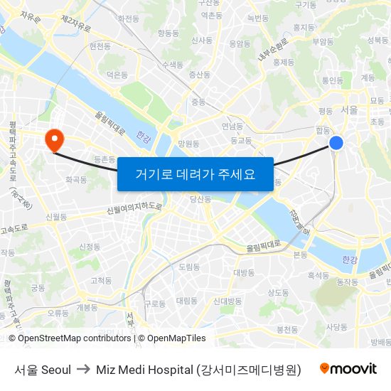 서울 Seoul to Miz Medi Hospital (강서미즈메디병원) map