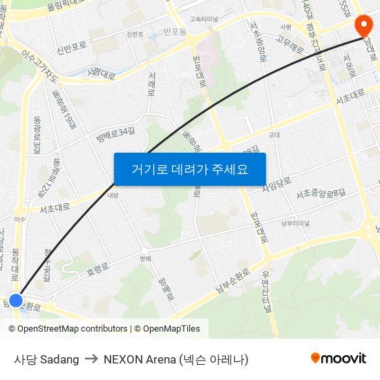 사당 Sadang to NEXON Arena (넥슨 아레나) map