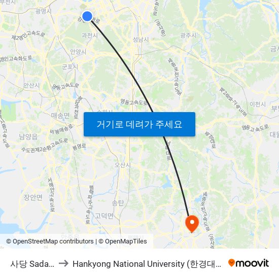 사당 Sadang to Hankyong National University (한경대학교) map
