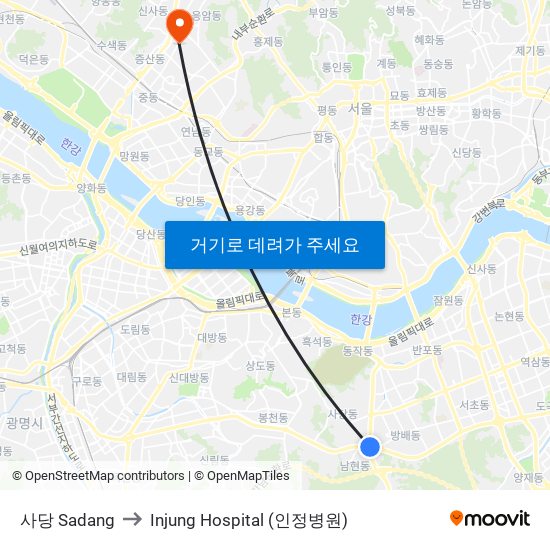 사당 Sadang to Injung Hospital (인정병원) map