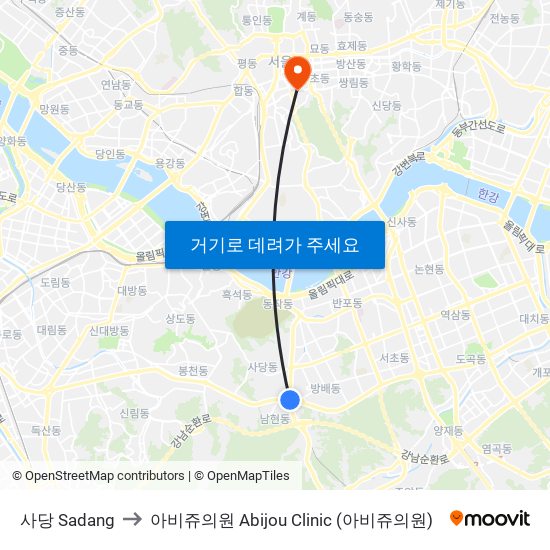 사당 Sadang to 아비쥬의원 Abijou Clinic (아비쥬의원) map