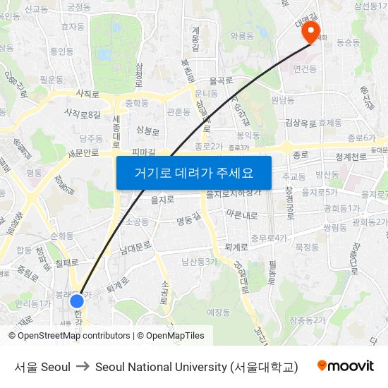 서울 Seoul to Seoul National University (서울대학교) map