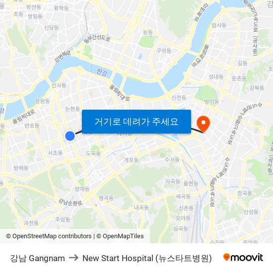 강남 Gangnam to New Start Hospital (뉴스타트병원) map